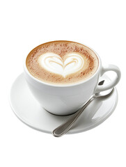 Obraz premium Cup of cappuccino with heart shape on transparent background