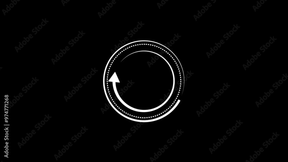 Poster abstract circle loading icon, whit color animation .on black color background.