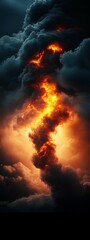 Dramatic scene of dark clouds illuminated by fiery light, creating an intense and captivating atmosphere.
