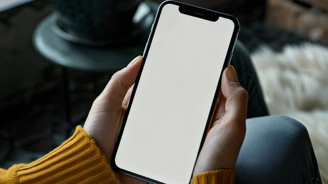 Mobile app mock-up on a phone held in a casual setting