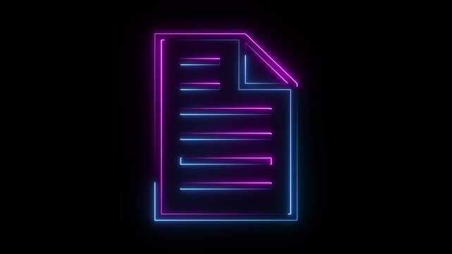 Neon glowing note book icon animation on background.