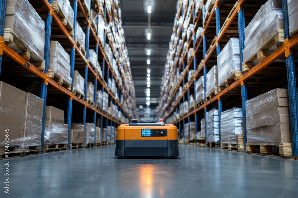 Poster robot forklift optimizing sorting efficiency in a modern automated warehouse environment