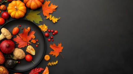 Roasted vegetables, autumn-themed platter, 3D illustration, copy space for text,