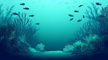 Obraz premium An underwater scene with coral reefs and fish swimming in the blue water.