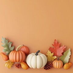 Thanksgiving invitation, with fall-themed design, 3D illustration, copy space for text,