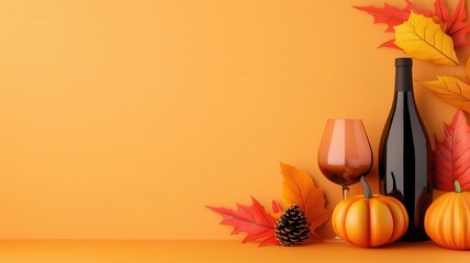 Thanksgiving invitation, with fall-themed design, 3D illustration, copy space for text,