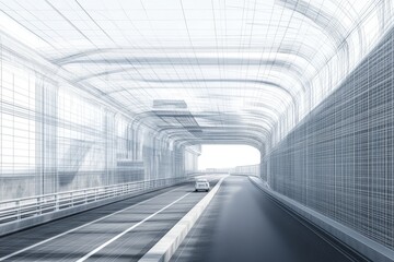 Wireframe visualization of bim model for transportation infrastructure project in photography