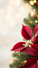 Obraz premium Garland with twinkling fairy lights and poinsettias, creating a festive atmosphere, Christmas magic