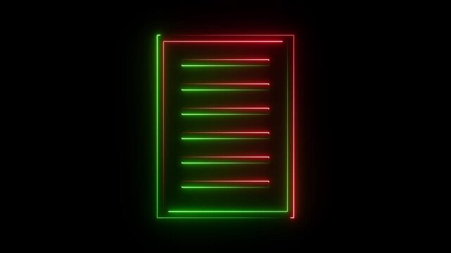 Neon glowing note book icon animation on background.