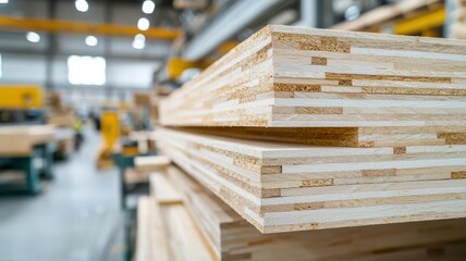 Plywood cross-laminated timber process in a factory, multiple layers bonded for structural integrity plywood industry, cross-laminated timber