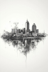 Memphis, Tennessee, black and white pen pencil hand-drawn effect portrait drawing illustration for travel poster, card, wallpaper, backdrop or banner. Modern, clear, artistic and simple