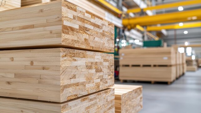 Plywood cross-laminated timber process in a factory, multiple layers bonded for structural integrity plywood industry, cross-laminated timber