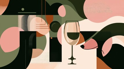 Abstract Wine Glass Art Print: Geometric Shapes & Minimalist Design