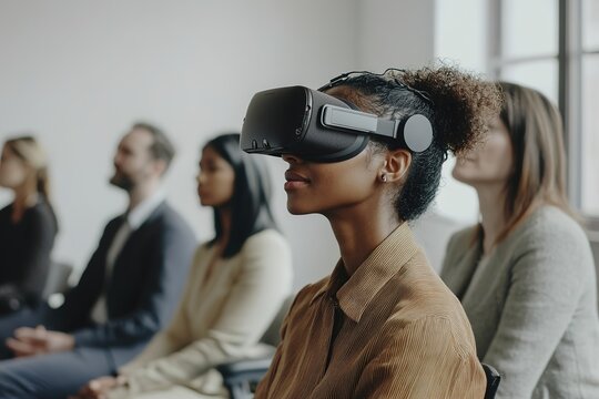 Diverse group experiencing VR technology together