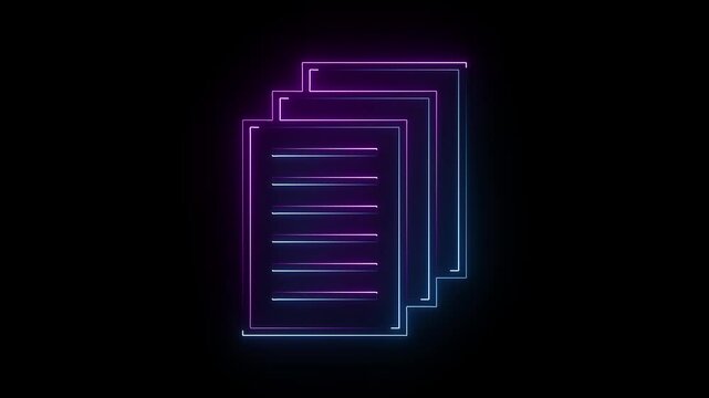 Neon glowing note book icon animation on background.
