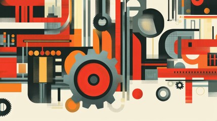 Abstract Industrial Design with Geometric Shapes and Gear