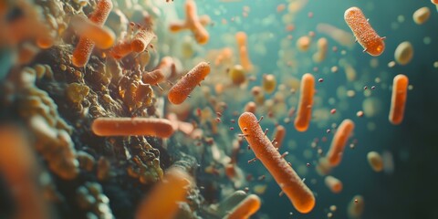 Fototapeta premium Microscopic image of orange bacteria.