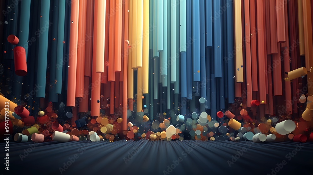 Poster abstract colorful 3d background with lines and spheres
