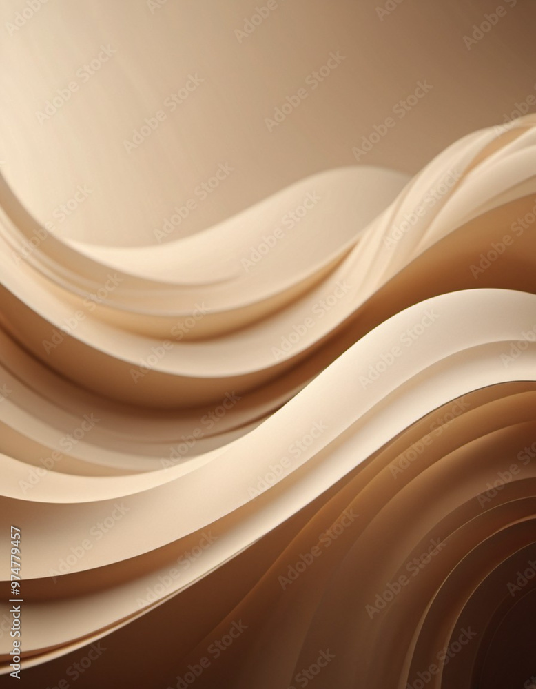 Poster an intricate arrangement of beige brown 3d waves creates a soothing visual effect, showcasing smooth