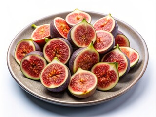 Halved Fresh Figs on Ceramic Plate