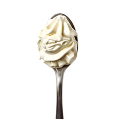 Spoon with delicious sour cream on transparent background