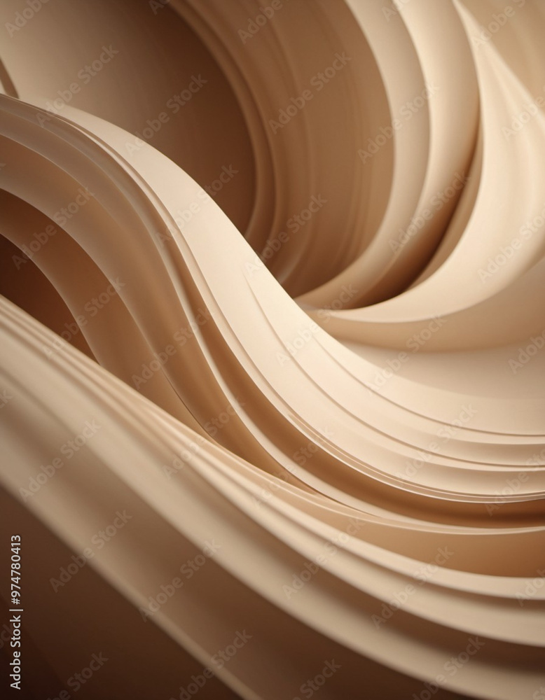 Poster an intricate arrangement of beige brown 3d waves creates a soothing visual effect, showcasing smooth