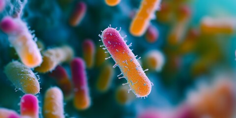 Fototapeta premium Colorful bacteria under a microscope.