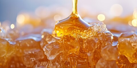 Honey dripping into honeycomb.