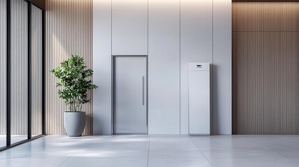 Office entrance with biometric facial recognition system, 3D illustration