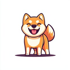 A Shiba Inu wagging its tail happily, cheerful and energetic, flat design illustration, warm tones, isolated on white background