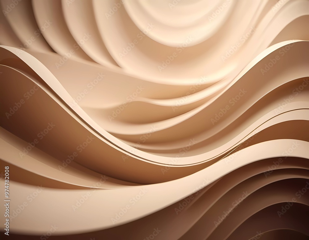 Poster an intricate arrangement of beige brown 3d waves creates a soothing visual effect, showcasing smooth