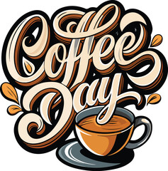 World coffee day celebration logo calligraphy design icon vector.