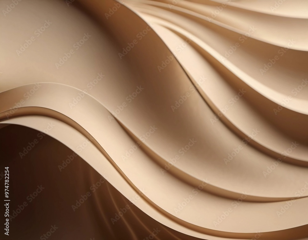 Poster an intricate arrangement of beige brown 3d waves creates a soothing visual effect, showcasing smooth