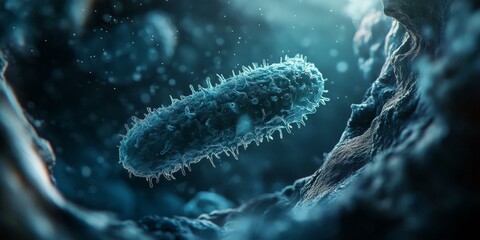 Fototapeta premium A single bacterium floating near cell surface.