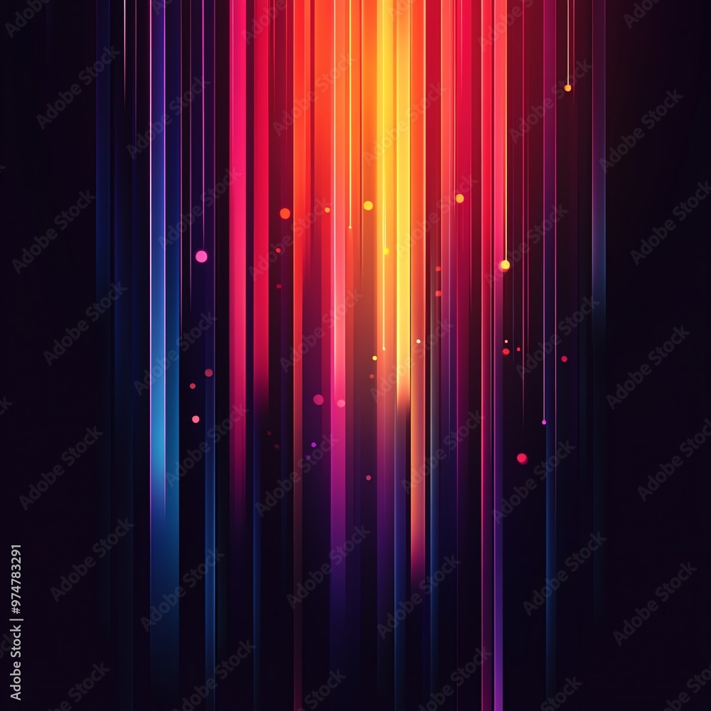Poster abstract colorful lines background with glowing particles.