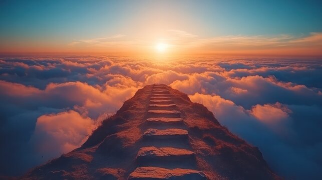 A symbolic ladder to success rising into the sky, representing ambition, motivation, and the journey to achieve one's goals.