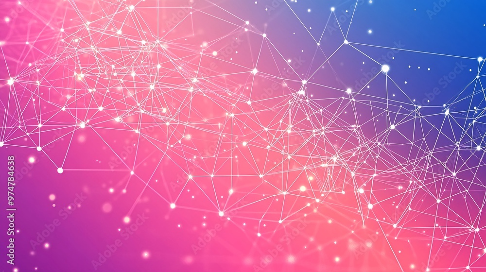 Poster abstract pink and blue background with a network of connected dots and lines.