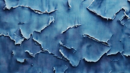Torn denim fabric with frayed edges and visible texture