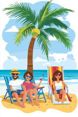 Family on weekend vacation on beach