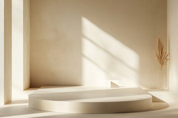Fototapeta premium Minimalist interior with soft lighting and natural elements.