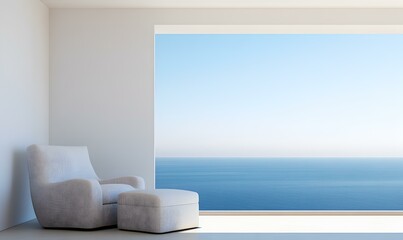 Minimalist Haven, A spacious room featuring expansive windows, allowing abundant light to illuminate the sleek, uncluttered design and serene atmosphere.