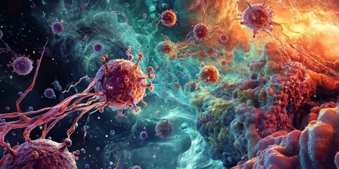 Microscopic view of a virus outbreak.