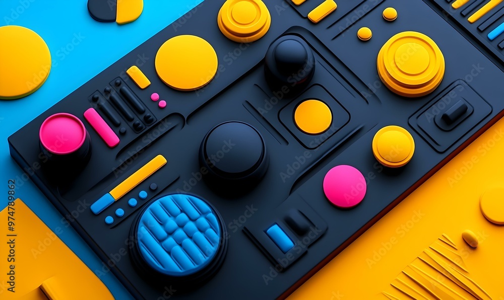Poster interactive quiz interface featuring vibrant colors, engaging visuals, and multiple-choice options d