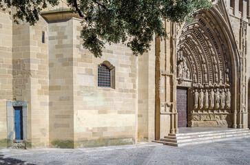 The main portal of the Gothic cathedral of Huesca, Spain