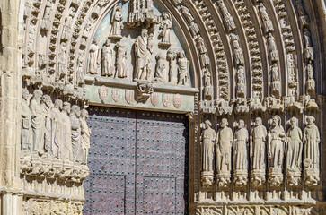 Fototapeta premium The main portal of the Gothic cathedral of Huesca, Spain