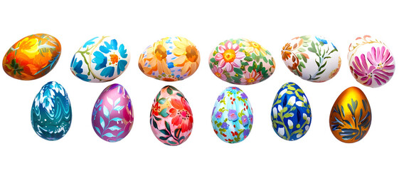 Colorful hand painted decorated Easter eggs collection