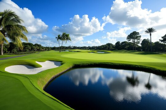 Best Florida Golf Courses illustrated in a sports infographic, showcasing famous courses like TPC Sawgrass, Bay Hill, and Streamsong