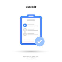 Tasks clipboard icon. Task done sign. Approved document icon. Project completed. Check Mark sign. Worksheet sign. Application form. Fill in the form. Report. Checklist icon