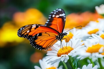 Fototapeta premium Creating a Butterfly Garden represented in a nature-themed infographic, showcasing the best flowers and plants to attract butterflies for a lively garden