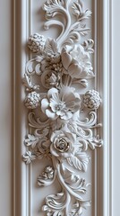 White Floral Ornament on Wall, Decorative Relief, Interior Design